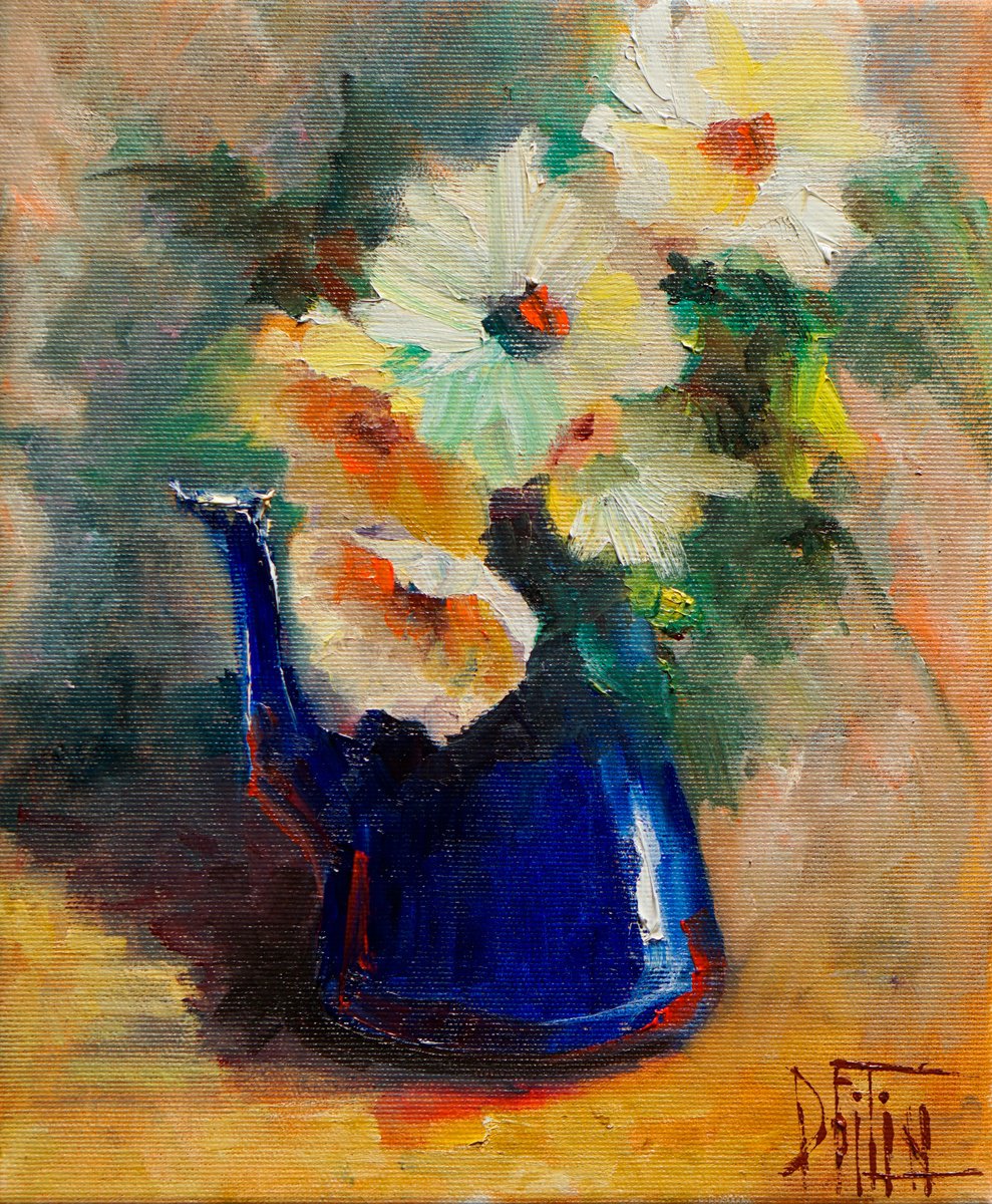 Impressionistic Still Life Oil Painting By Pavel Filin, 10 X 12", My Flowers4, Original Artwork