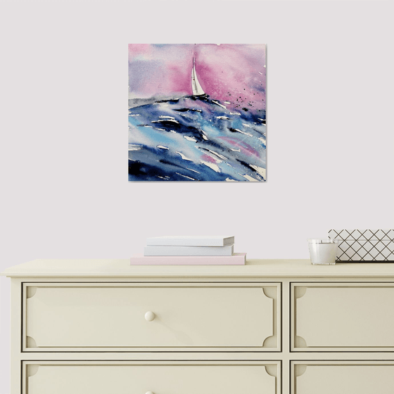 Sailboat painting. Seascape