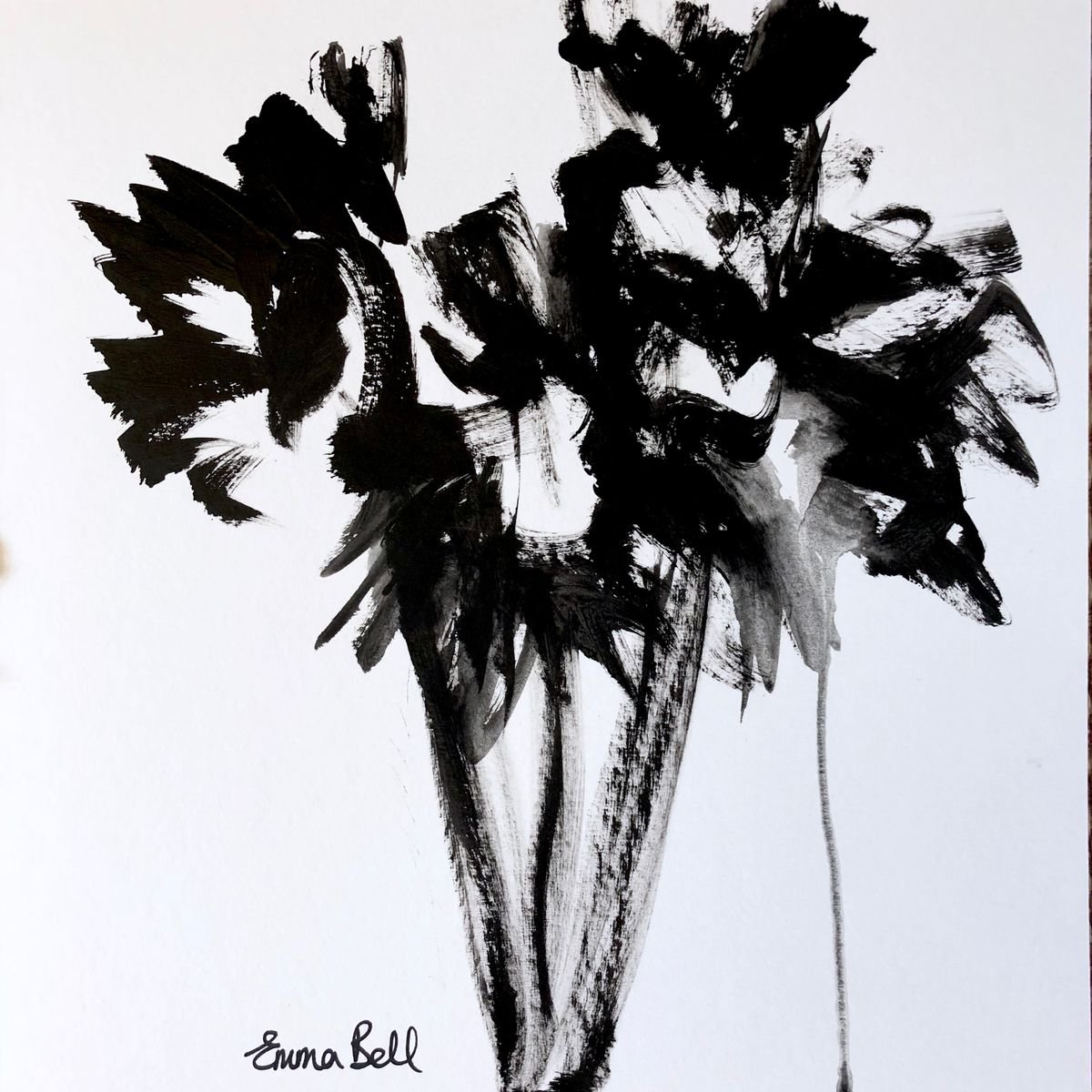 Black Sunflowers acrylic on paper by Emma Bell