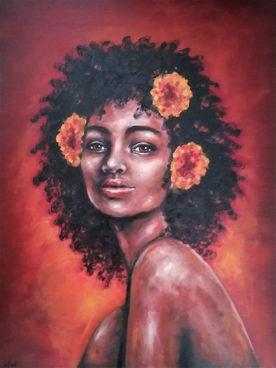 African queen - original oil on canvas portrait painting by Mateja Marinko