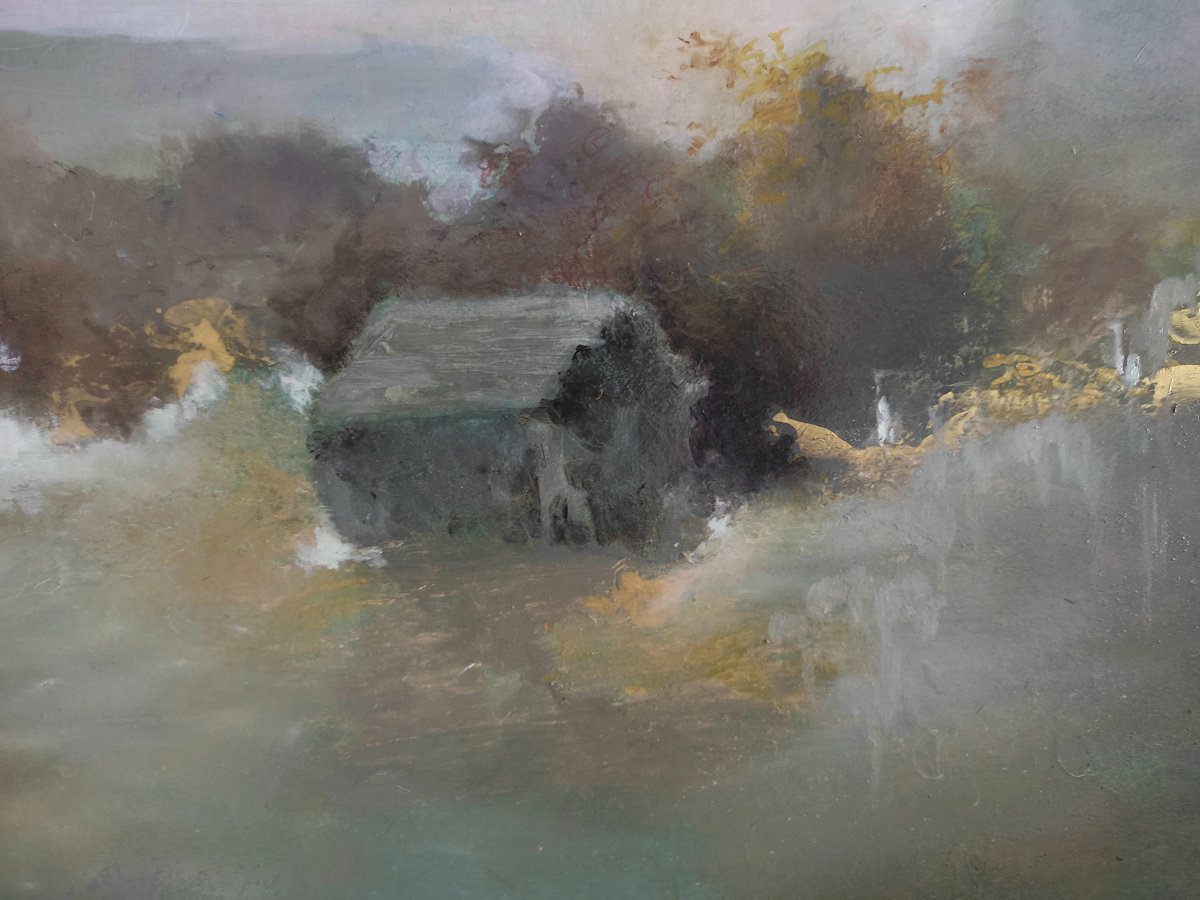 Organic Landscape Painting By Yuliia Kyrsanova, 35 X 28", Forgotten Hut, Original Artwork