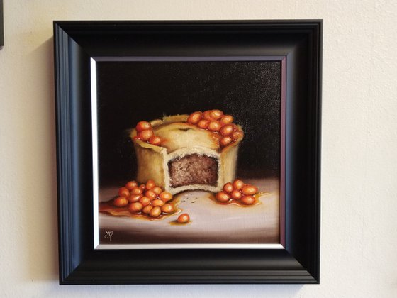 Scotch pie with Baked Beans still  life
