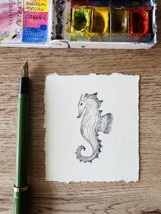 Original Seahorse Ink Art