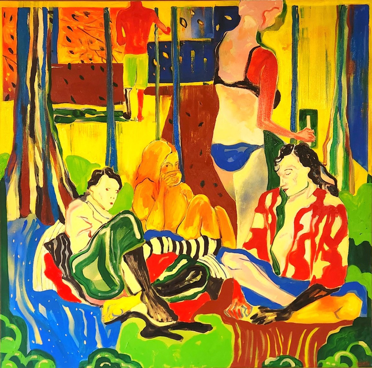 Expressive Portrait Oil Painting By Anahita Amouzegar, 31 X 31, Fragments Of A Dream, Original Artwork