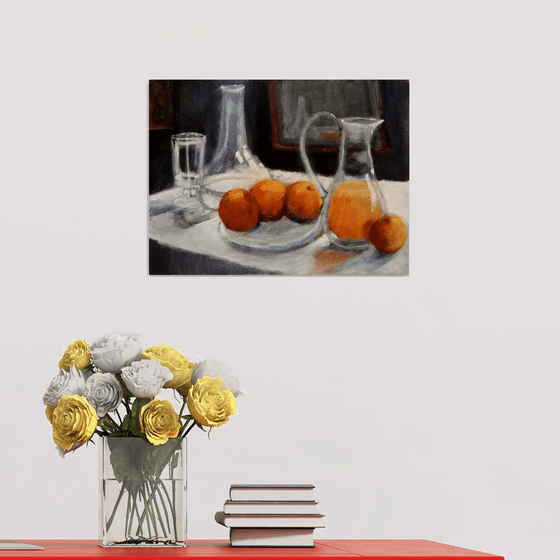 Still life with Glassware and Oranges