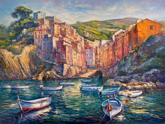 "Riomaggiore"100x75 original large Italian Landscape painting  by Artem Grunyka