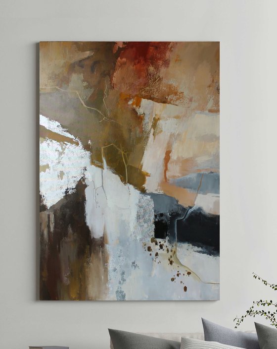 "Impression" Brown silver abstract acrylic