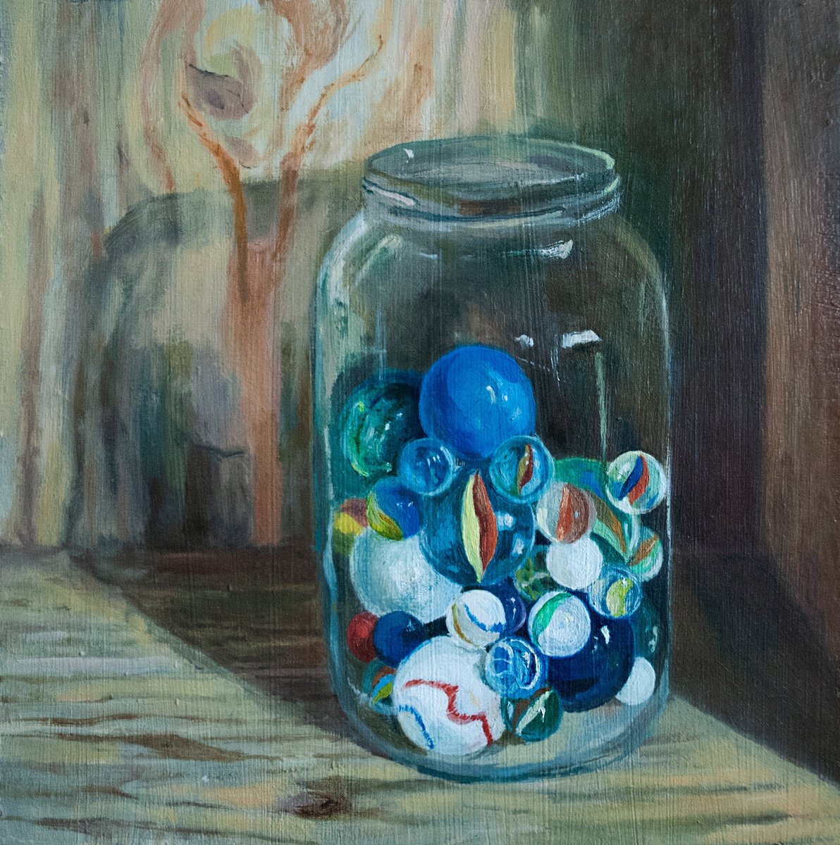 Photorealistic Oil Painting , Jar Of Marbles By Nikola Ivanovic, 8 X 8, Artwork For Sale On Artfinder