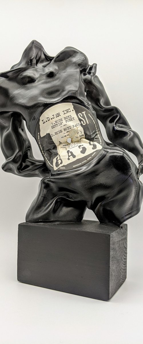Male Figurative Nude, Original Vinyl Music Record Sculpture, 80's by Seona Mason
