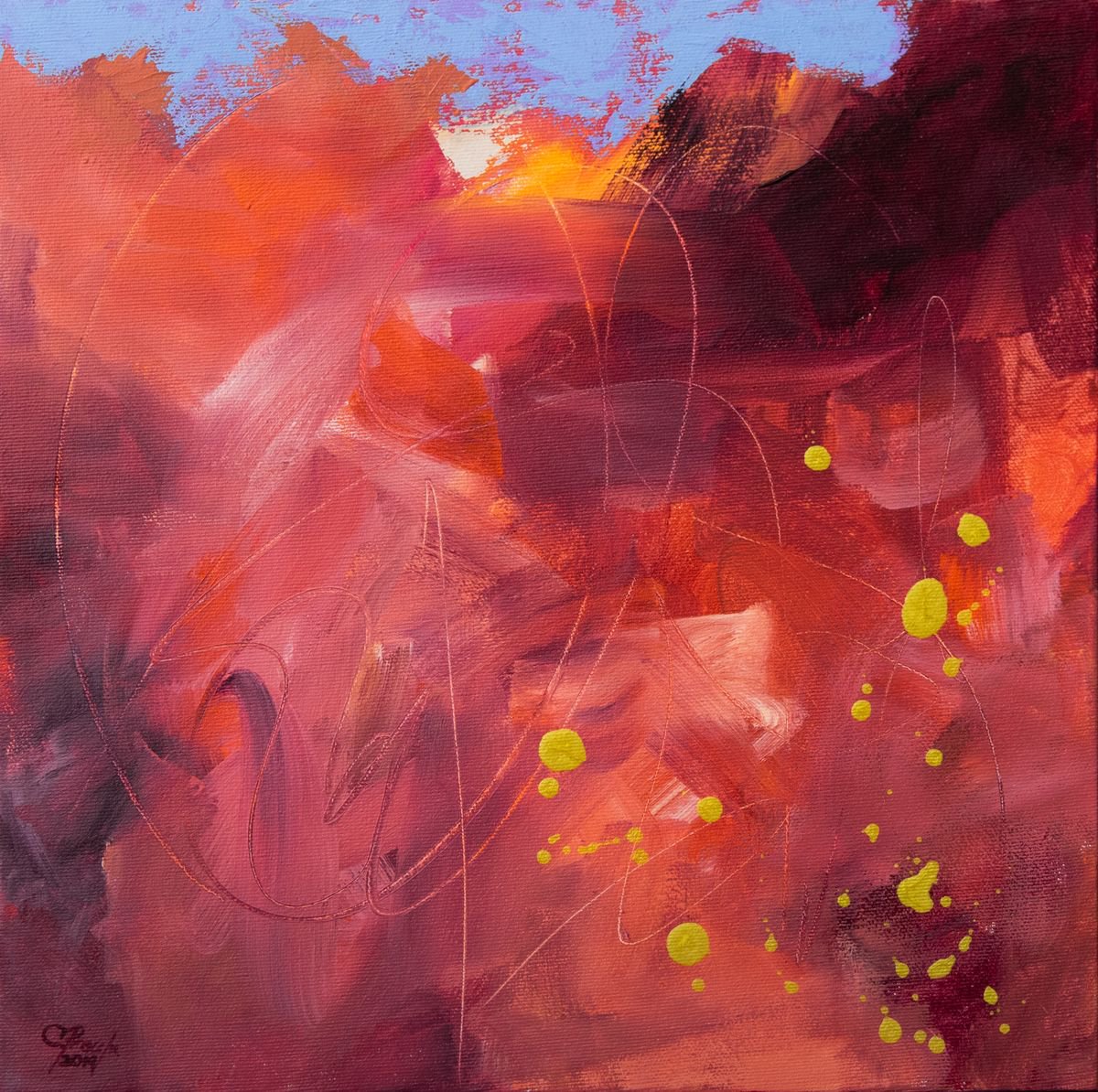 Grande est la paix du desert - Original square abstract expressionist acrylic painting - R... by Chantal Proulx