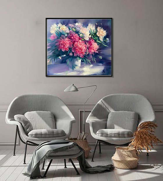 Peonies in a White Vase