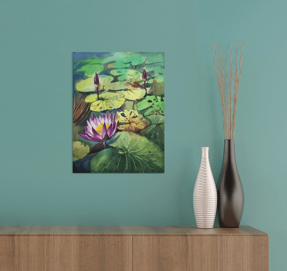 Lotus. Water lily. Painting of flowers