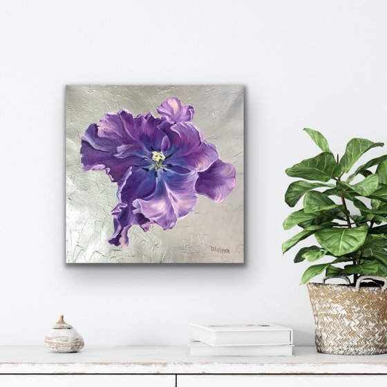 set of 2 flowers oil artworks, purple pink flower, violet gallery wall art, small original oil art on canvas, floral wall decor