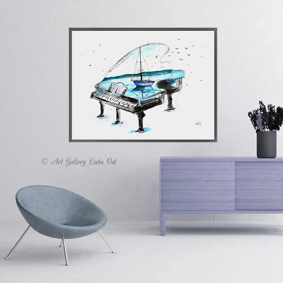 Piano with sailboat