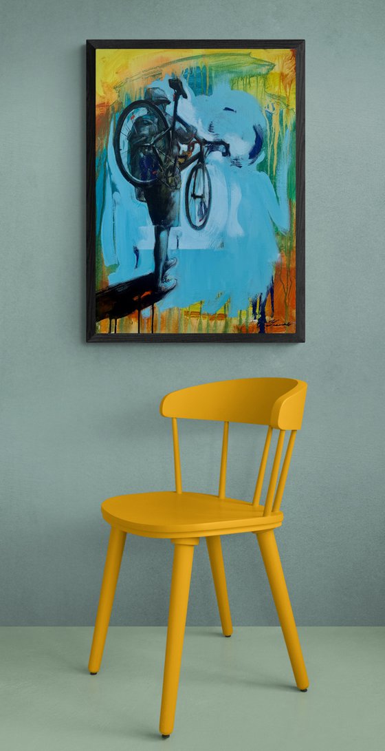 Bright painting - "Cyclist" - Pop Art - Street art - Graffiti - Bike - Sport