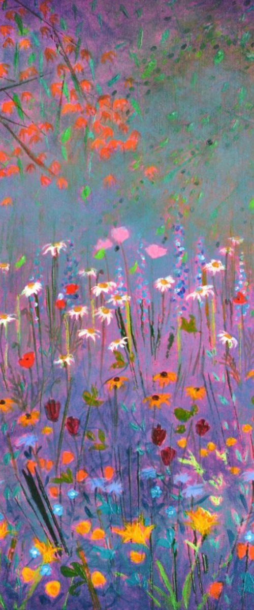 Wild Garden - poppies, daisies, day lilies, cornflowers and rudbeckias by Lisa Mann