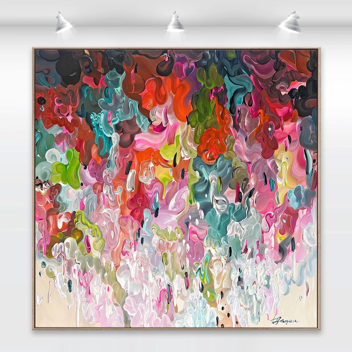 Organic Abstract Acrylic Painting By Tatiana Georgieva, 37 X 37", Flore Intus, Original Artwork