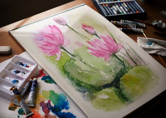 Pink Feng Shui water lilies -1