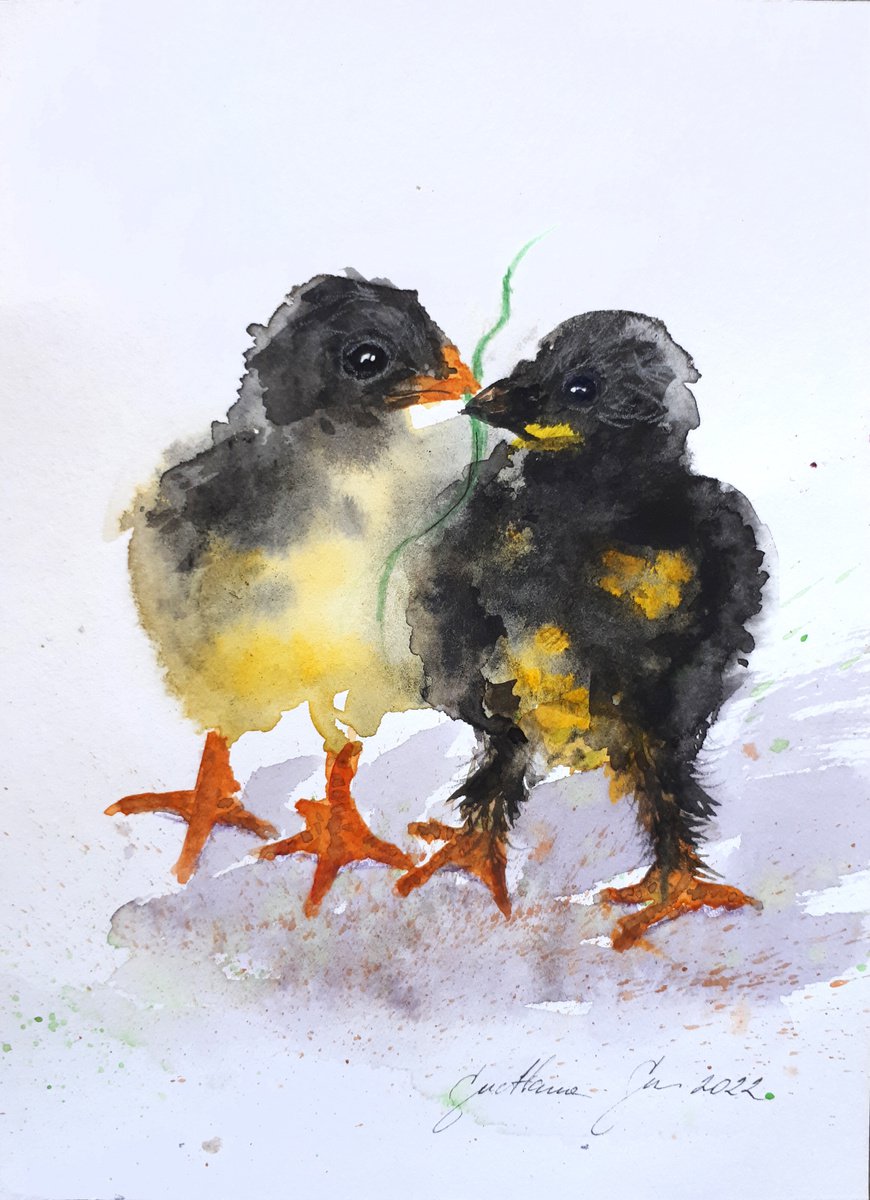 Chick 3... From the Animal Portraits series /  ORIGINAL PAINTING by Salana Art Gallery