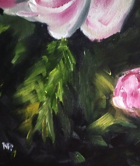 Love peonies, original flower oil painting, gift idea, bedroom art