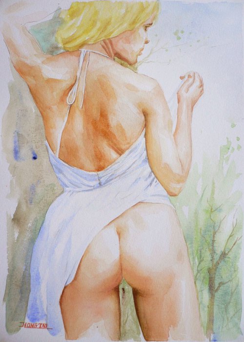 WATERCOLOUR PAINTING NUDE GIRL#16-6-27 by Hongtao Huang