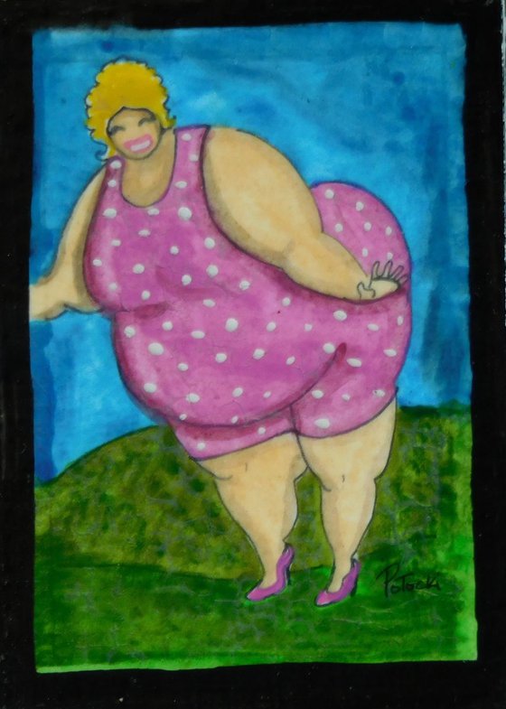 BBW in a Pink DressFramed Original Painting