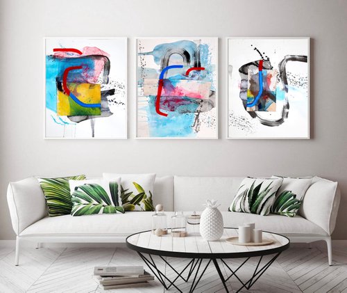 Believe And Act Triptych by Poovi Art