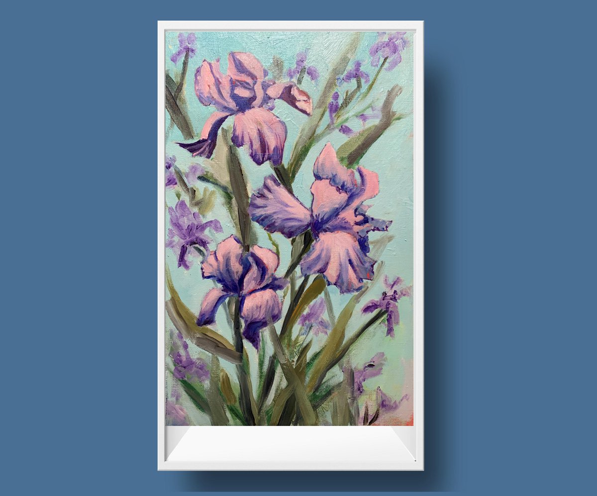 Irises, flowers. Palette knife. by Vita Schagen