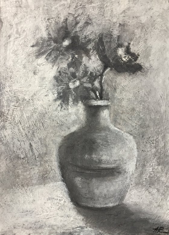 Autumn Bouquet Black and White Charcoal drawing