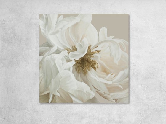 "Gray Silk Flowers 3"  White peony oil art