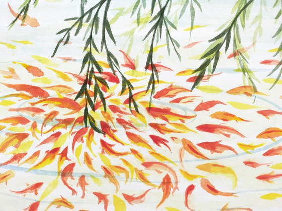 RAN ART - Chinese painting 38*38cm - KOI Fish and leaves