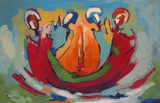 Abstract - Quartet (60x40cm, oil painting, ready to hang)