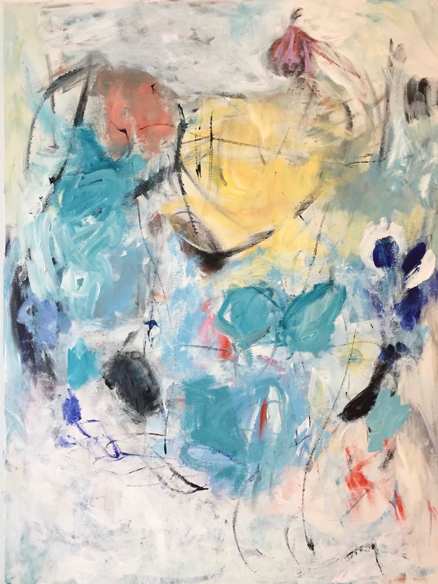 Impressionistic Abstract Acrylic Painting By Christel Haag, 24 X 31, Happy Weekend, Original Artwork