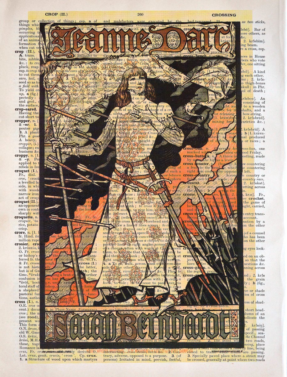 Jeanne d’Arc - Collage Art Print on Large Real English Dictionary Vintage Book Page by Jakub DK - JAKUB D KRZEWNIAK
