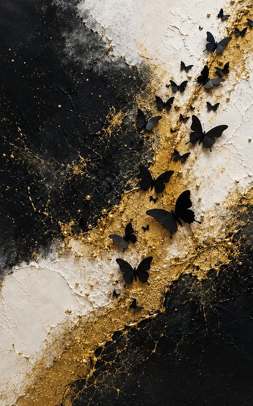 3D Black Butterflies Along the Gold Divide by Indie Ru