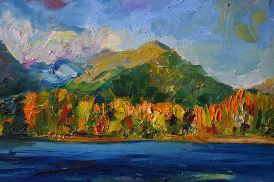 Oil original painting Autumn mountains in Slovakia