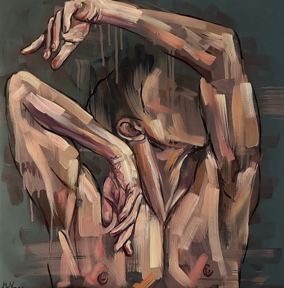 Male nude figure, naked man, gay queer oil painting