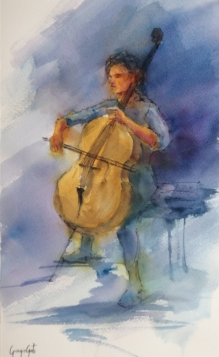 Impressionistic Watercolour , Musician 10 By Giorgio Gosti, 13 X 21, Artwork For Sale On Artfinder