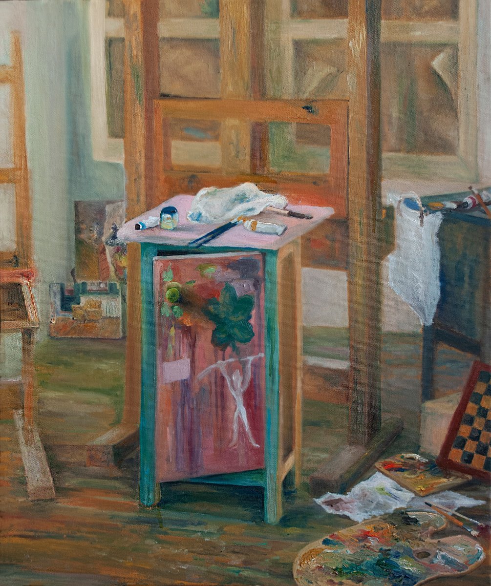 Impressionistic Still Life Oil Painting By Nikola Ivanovic, 20 X 24", The Cupboard, Original Artwork