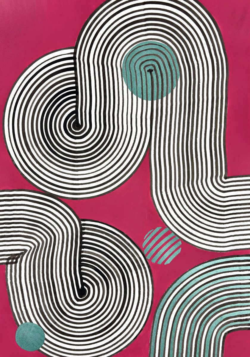 Abstract Ink Drawing , A Magenta Turn By Sumit Mehndiratta, 20 X 27, Artwork For Sale On Artfinder