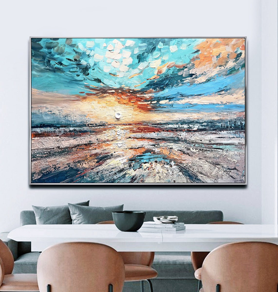 Abstract Landscape Acrylic Painting By Lana Guise, 49 X 33", Awakening Horizon, Original Artwork