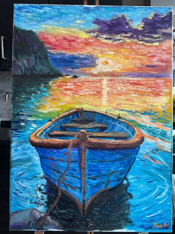 Fishing boat at sunset