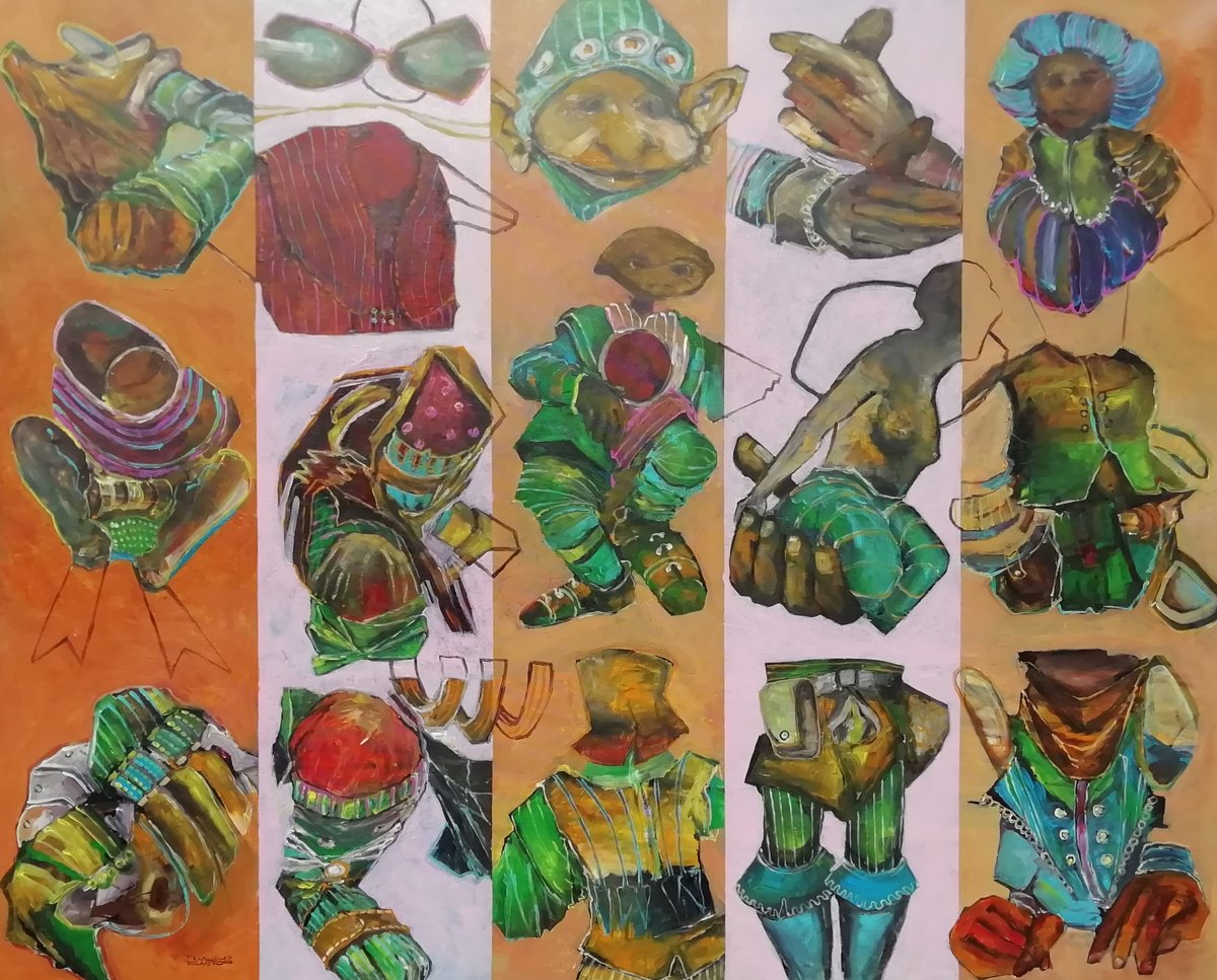 Expressive Portrait Acrylic Painting By Francisco Santos, 58 X 47, Fragments - Friday 21, Original Artwork