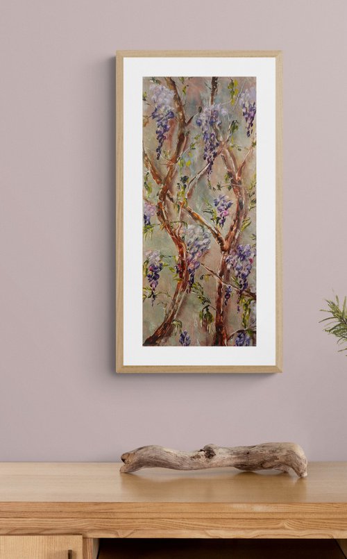 Chinese Wisteria (hot wax painting on paper) by Dora Stork