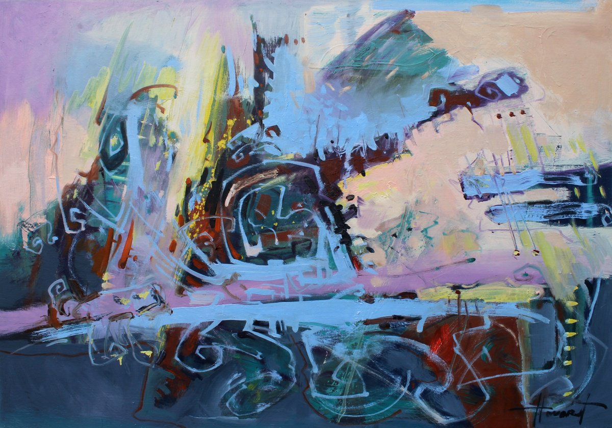 Expressive Abstract Oil Painting By Henadzy Havartsou, 39 X 28, Deadline, Original Artwork