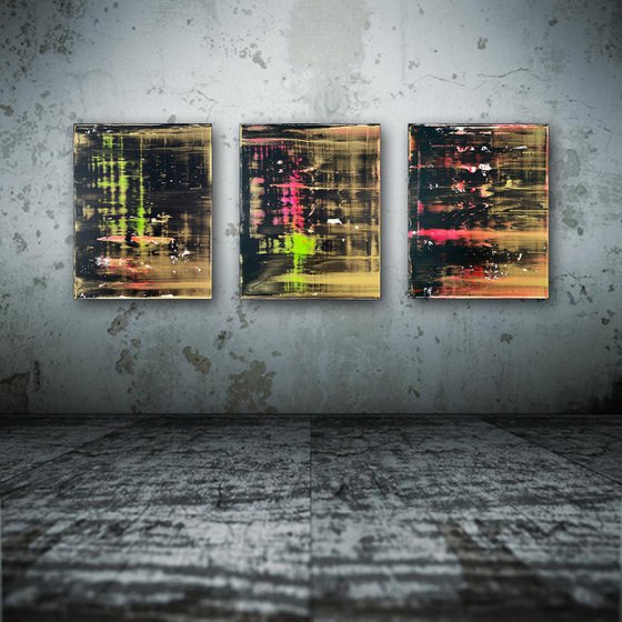 "The Night Life" - FREE USA SHIPPING + Save As A Series - Original PMS Abstract Triptych Acrylic Paintings On Canvas - 48" x 20"