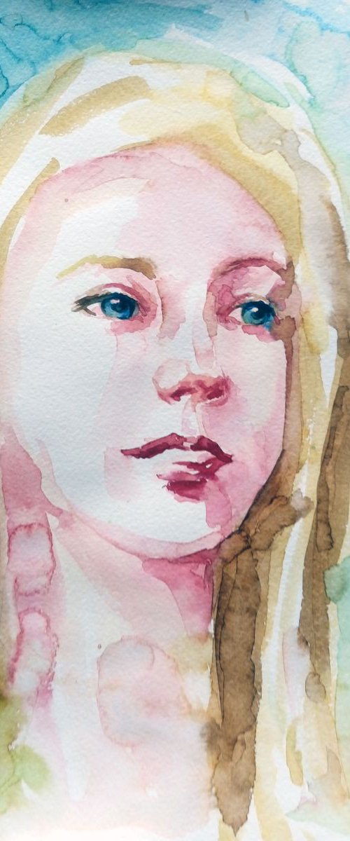 OCEAN IN HER EYES  - PORTRAIT - ORIGINAL WATERCOLOR PAINTING. by Mag Verkhovets