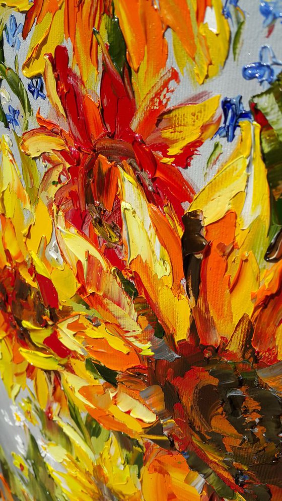 Bright sunflowers - painting sunflowers, oil painting, flower, sunflowers painting original, oil painting floral, wall art, gift, home decor