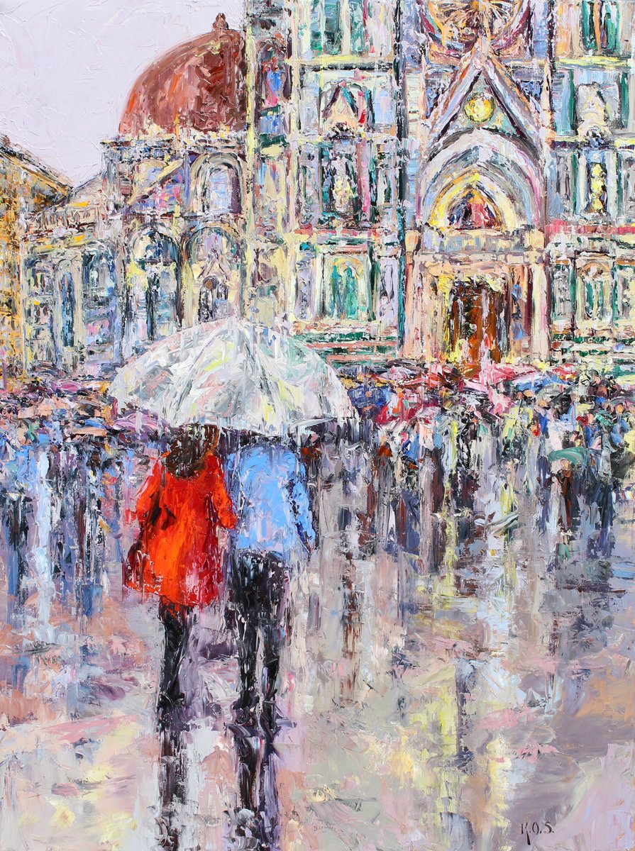 Impressionistic Cityscapes Oil Painting By Kristen Olson Stone, 30 X 40", Reflections Of The Duomo, Original Artwork