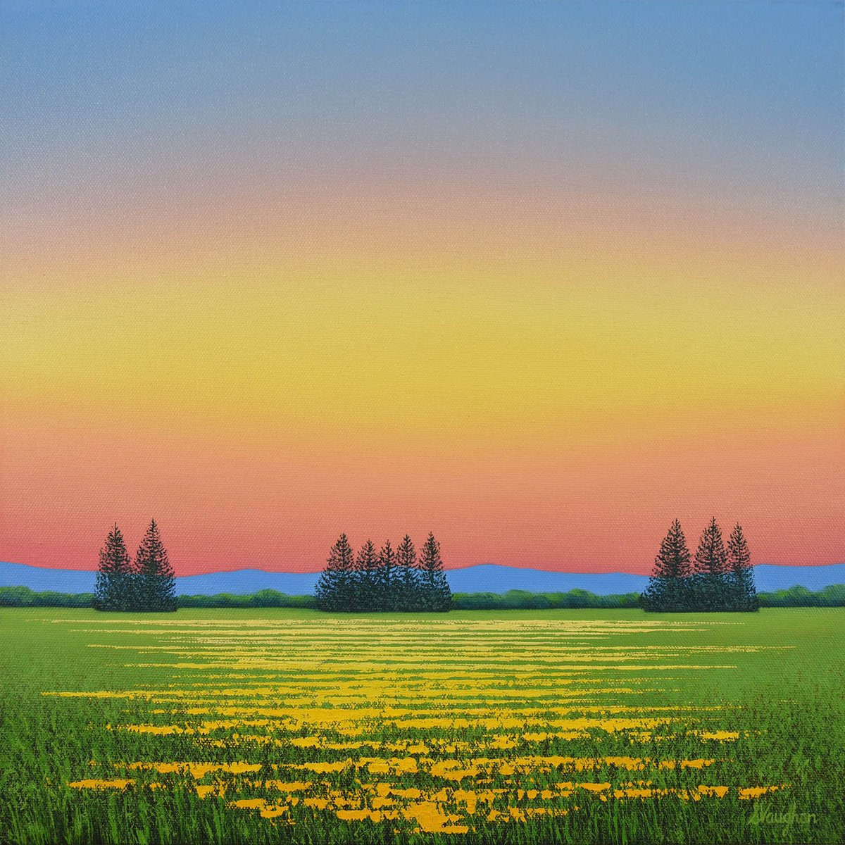 Impressionistic Landscape Oil Painting By Suzanne Vaughan, 16 X 16", Yellow Blooms - Flower Field, Original Artwork